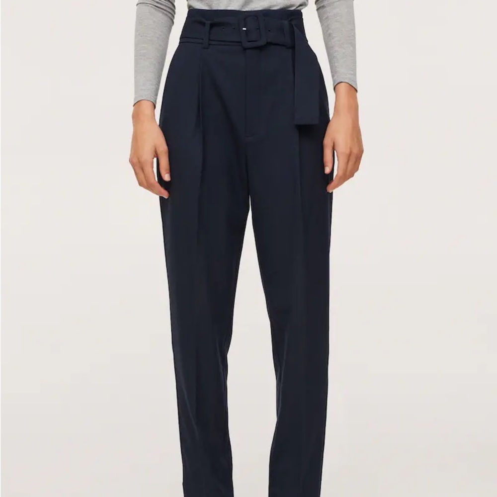 Mango Navy High Waisted Pants